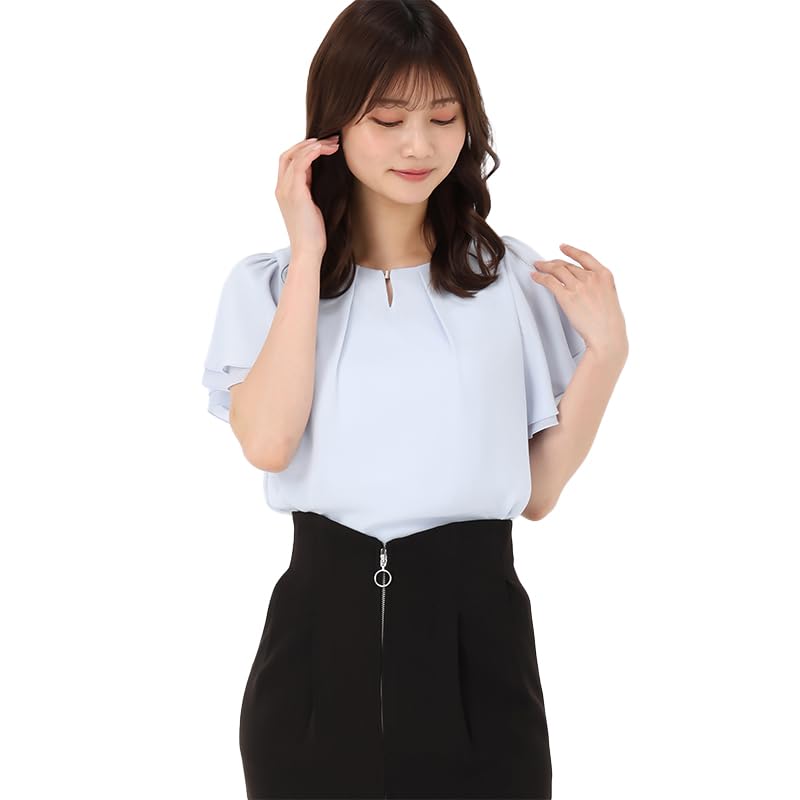 

Mishmash Рубашка/Блузка Женская Офисная Синяя с Коротким Рукавом, Блузка, Расклешенная, Повседневная, Женственная, Простая, Весна/Лето, синий