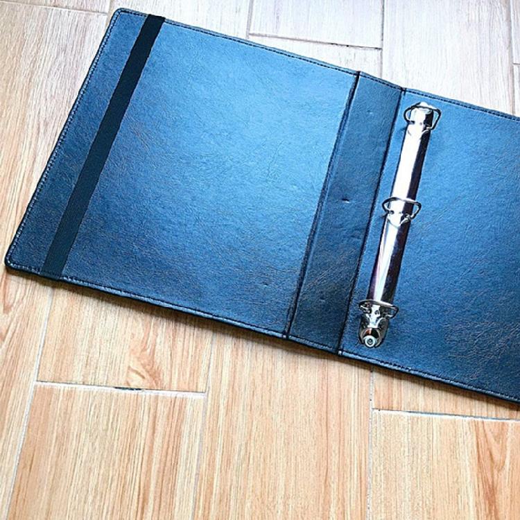 Leather Folder with Elastic Band Clipboard File Folder 3 Rings Binder File Holder Office Supplies