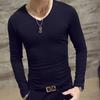 Men's Fashion Casual Slim Fit Long Sleeve T-Shirts Lightweight Solid Color O/V Neck Cotton T-Shirts Blouse