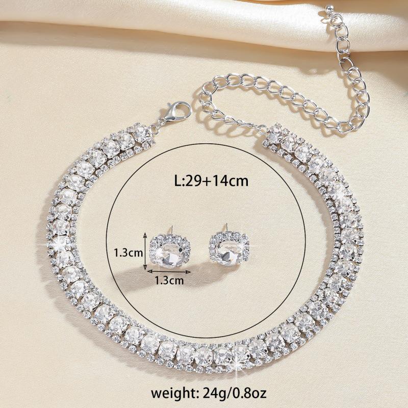 Elegant Rhinestone Necklace & Earrings Set for Weddings and Banquets – Women's Fashion Jewelry