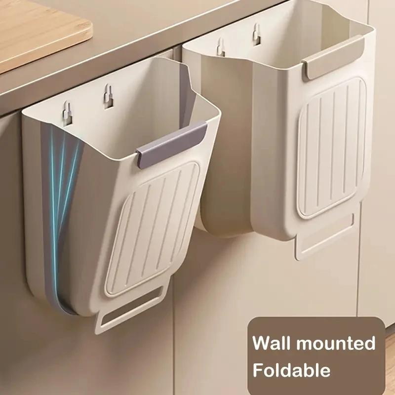Foldable Hanging Trash Can - Thick-Walled Large Diameter for Kitchen Cabinet Door Mount - Durable and Sturdy Design