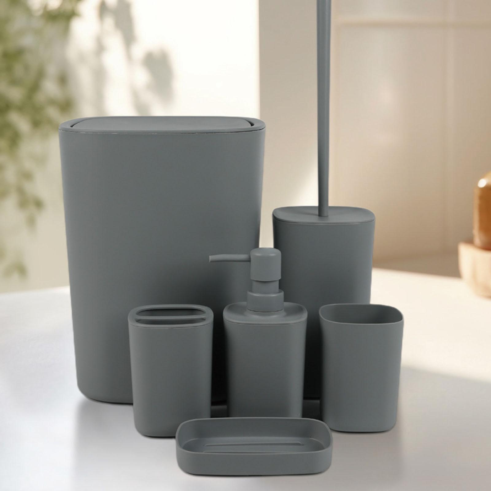 6 Piece Bathroom Set Plastic Toothbrush Holder Waste Bin Combo For Modern Bathroom Storage multicolore