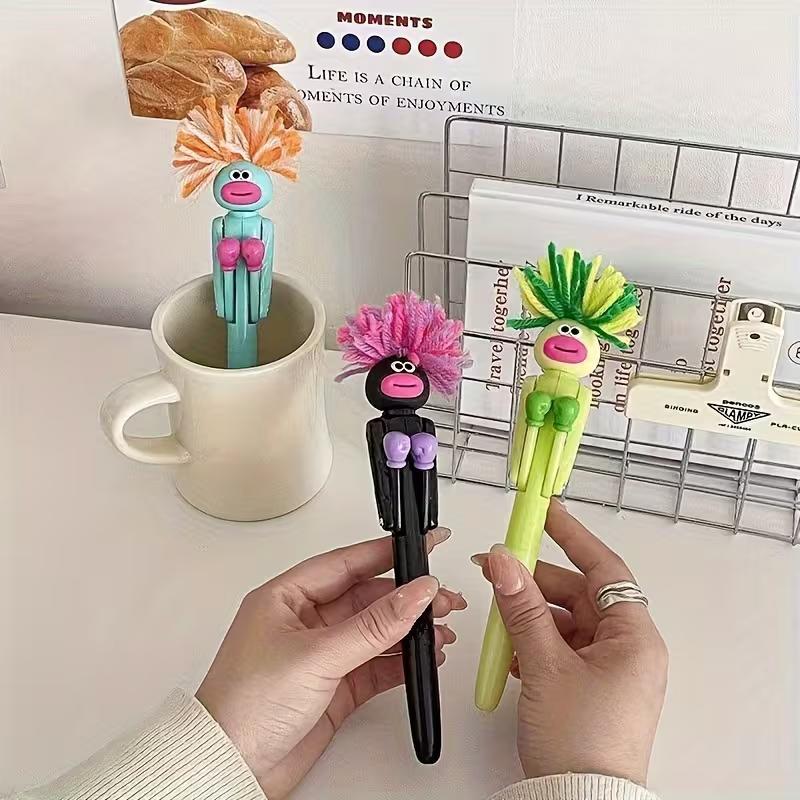 1pc Funny Exploding Hair Boxing Ballpoint Pen - Creative Knock Pen, 1.0mm Black Refill, Funny Birthday Gift