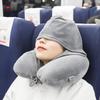 Custom Inflatable Hooded U-shaped Neck Pillow for Travel and Napping.