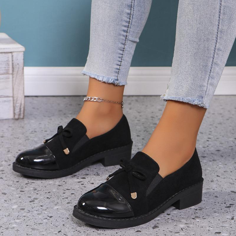 New Casual One-pedal Women's Autumn Bow Thick-heeled Single Shoes