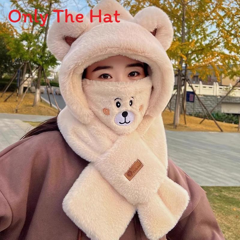 Plush Hooded Scarf For Women With Windproof Neck Cover And Soft Polyester Material