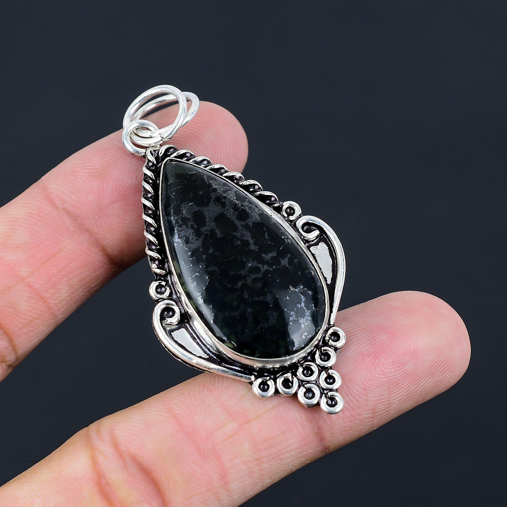 925 Silver Pear Natural Vasonite Elegant Art Deco Artisan Wife Pendant Jewelry