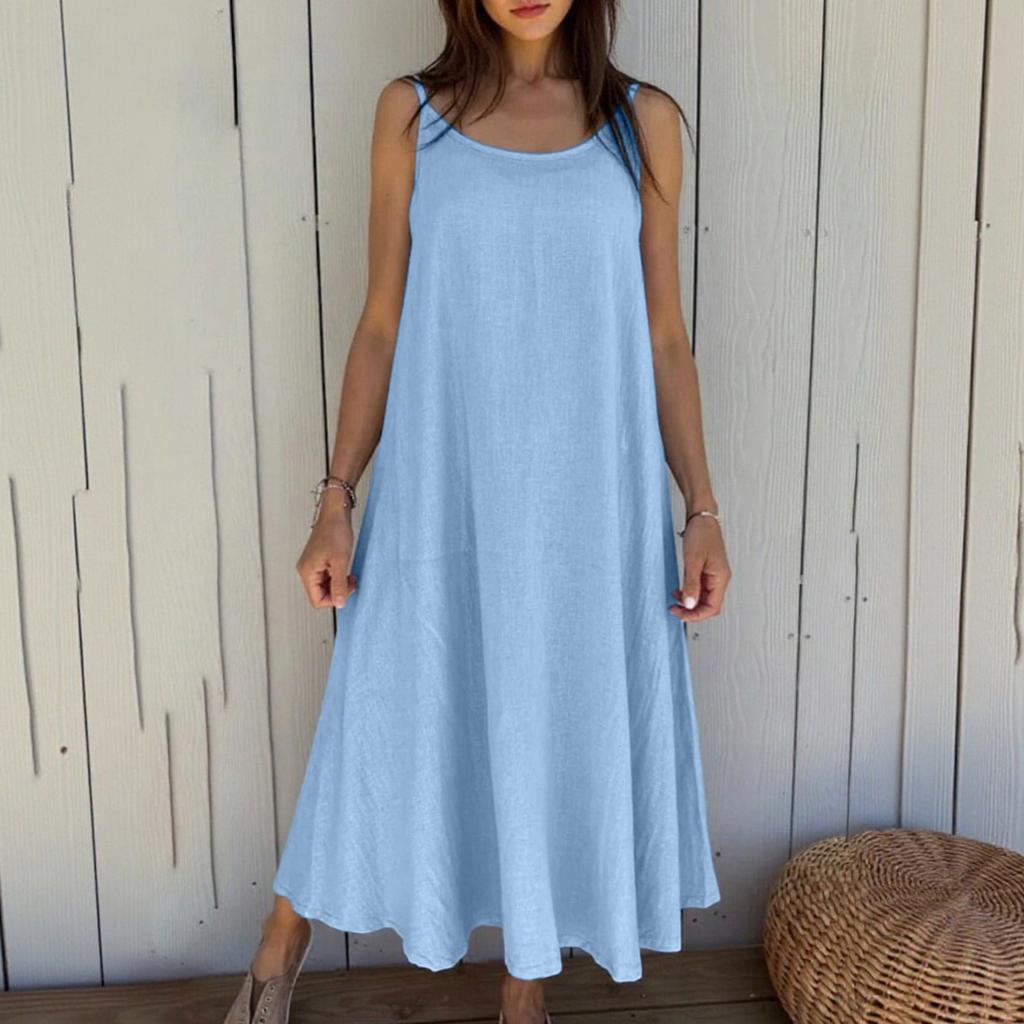 Women's Fashionable Casual Loose Cotton Linen Camisole Dress