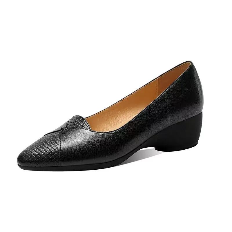  Zapatos De Mujer Women Casual Pointed Toe Black Soft Leather Spring Slip On Wedge Heel Shoes Lady Brown Pumps Ab620