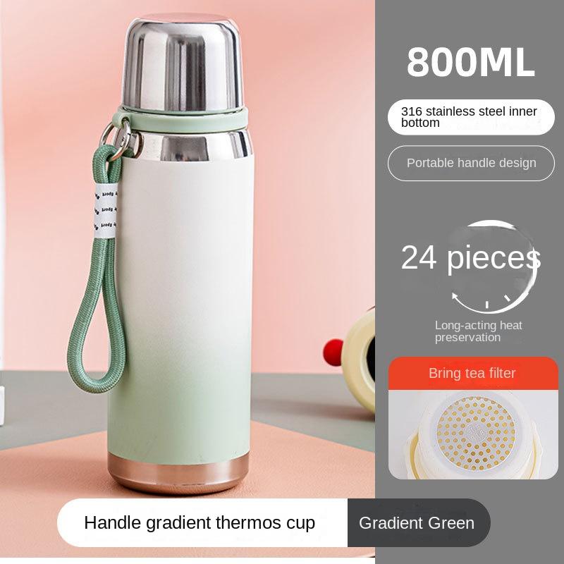 Ein-Tassen-Doppeldeckel-Vakuumbecher 316 Edelstahl Studenten-Wasserbecher Geräumig Tragbar Seilschlaufe Mädchen Gutaussehend Farbverlauf