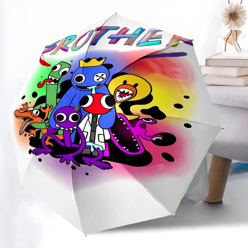 Rainbow Friends3 Print Automatic Umbrella, 8 Rib Iron Frame, Plastic Handle, Suitable for Outdoor Travel &Daily , Ideal Gift