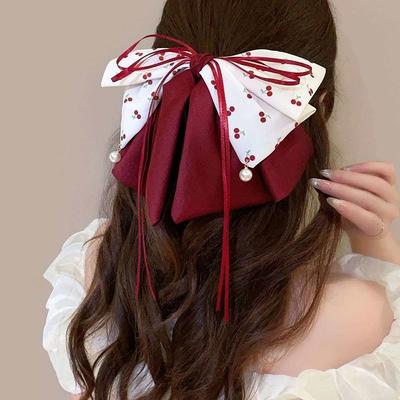 Fermaglio per Capelli con Perline a Fiocco Stampate Ciliegie Pinza a Squalo Retrò Elegante Accessorio per Capelli da Donna
