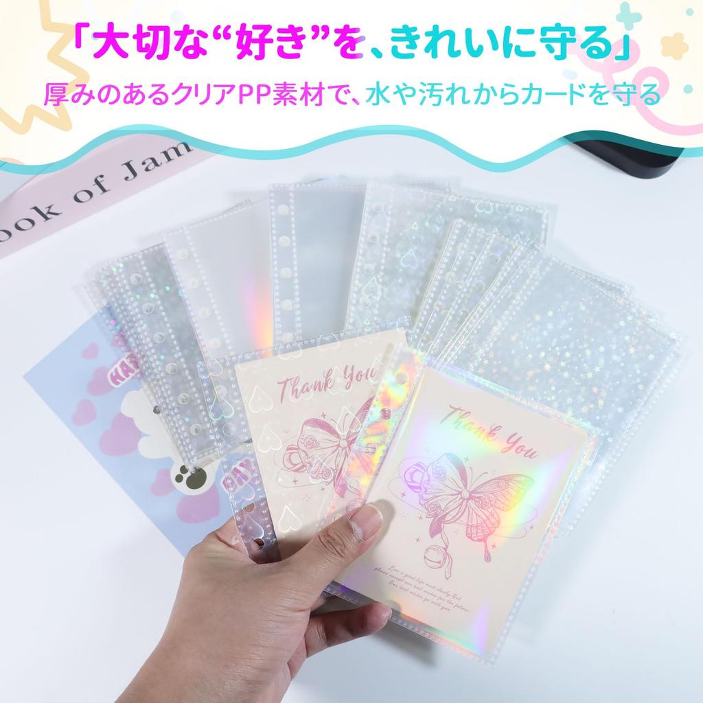 PAKESI A7 Sticker Book 20 Holds 40 Perfect for Favorite Storage 6-Hole Refills, Sheets, Clear, Peelable, Single-Pocket, Double-Sided, Cards, Binders,