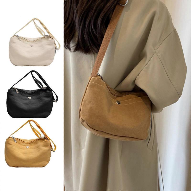Leisure Bag Korean Style Casual Bag Fashion Bag CanvasShoulder Bags Women Girl Lady Purse Crossbody Bag Large Capacity Khaki