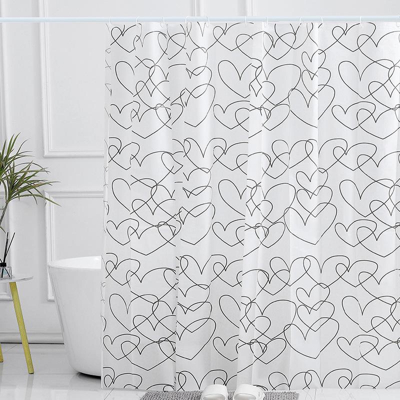 Heart Print Waterproof PEVA Shower Curtain, Anti-Mold Plastic Partition for Bathroom
