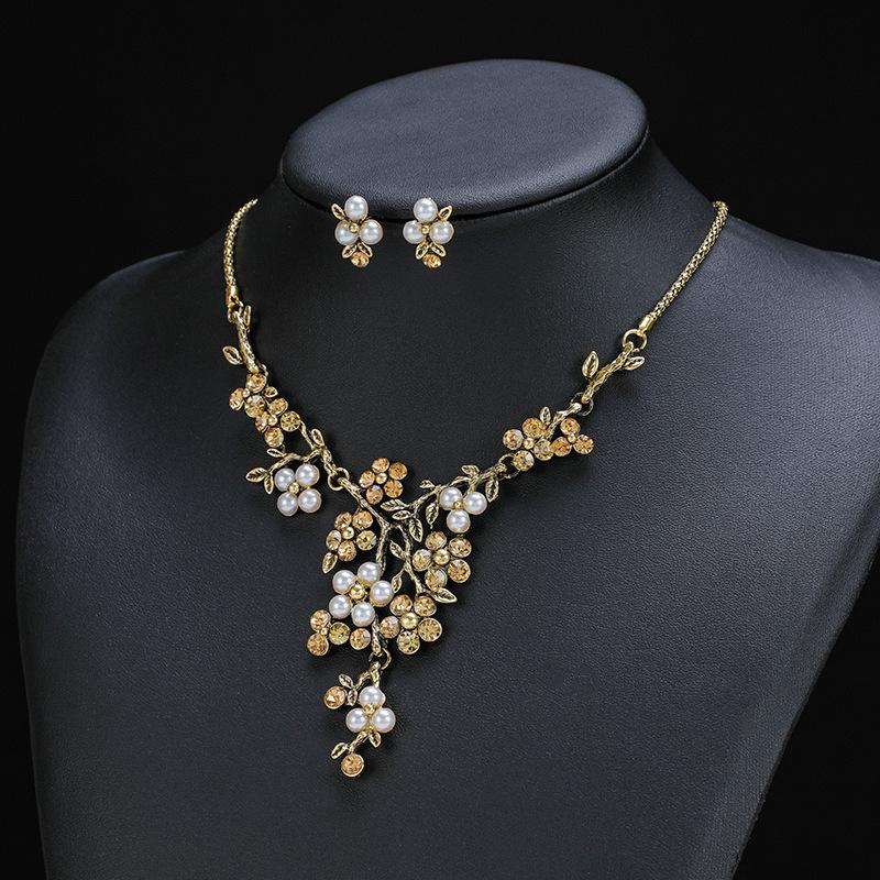 3pcs Bohemian-Inspired Zircon Set Euro-Art Retro Branch Necklace Earrings Accented Adjustable Zircon for Bridal