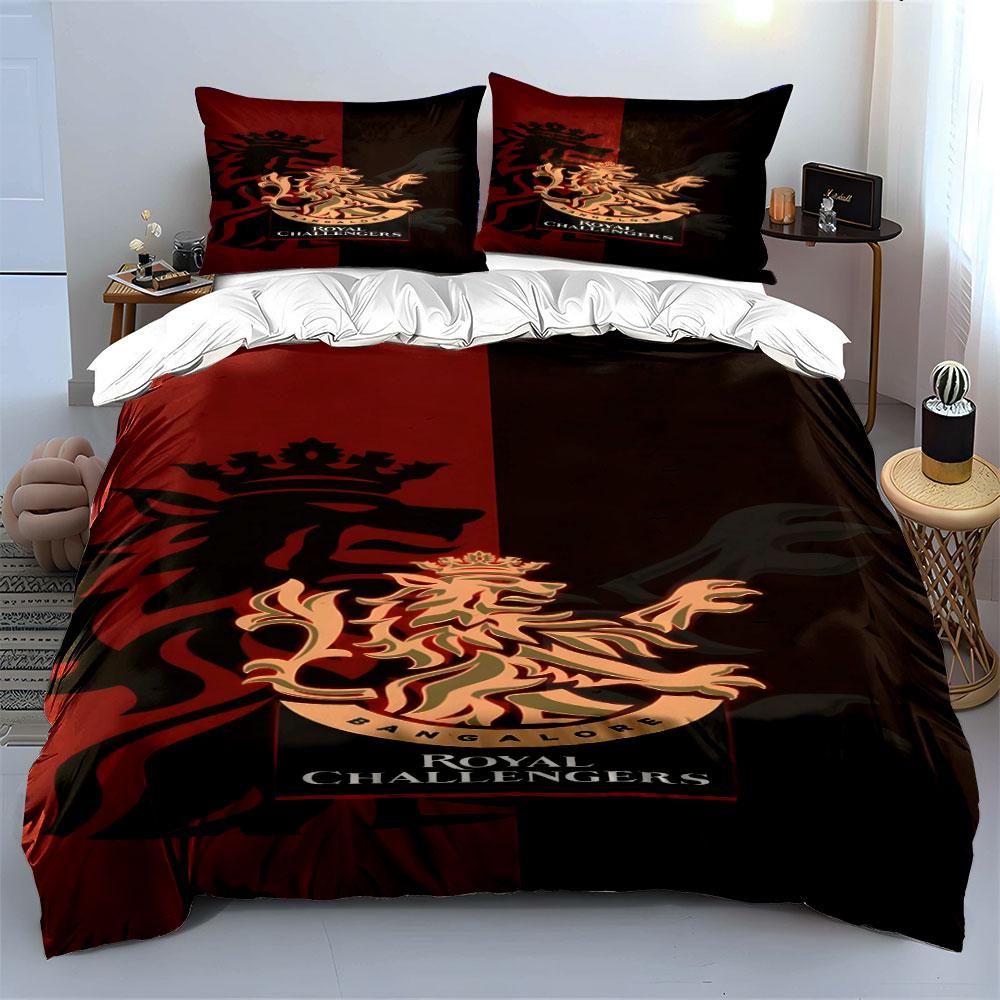 "Royal Challengers Lion Emblem Design" Print Bedding Set Duvet Cover Pillowcases (1* Duvet Cover 2* Pillowcases Do Not Include Comforter)