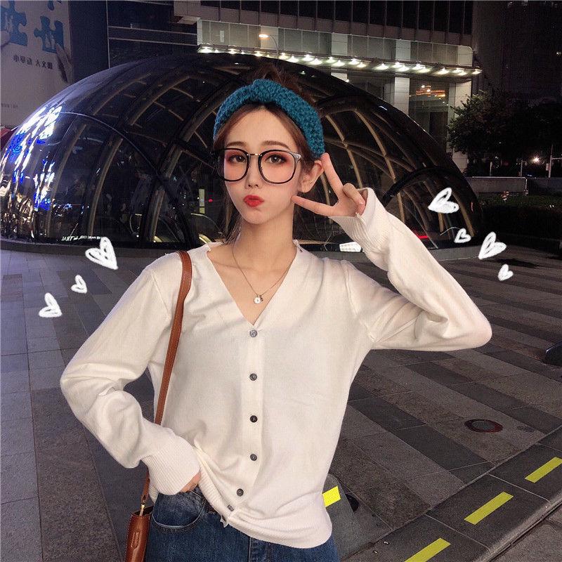 Spring and Autumn Thin Women's Knitwear Short Cardigan Western Style V-Neck Versatile Long Sleeve Top