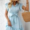 2025 Summer Elegant Polka Dot Ruffle Sleeve A-Line Midi Dress for Women