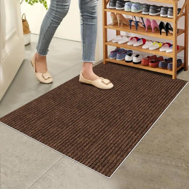 1pcs Double Stripe Non-Slip Doormat for Entryway - Heavy Duty Dirt Resistant Rug Indoor Outdoor Carpet for Home/Office