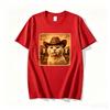 Funny Cowboy Cat Meme T Shirt Unisex Western Graphic Tee Weird Cat Lover Tshirts Retro Meme T Shirts Casual Round Neck Printed Tops