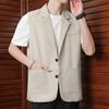 Men Suit Vest Lapel Sleeveless Two-Button Business Waistcoat Pockets with Side Placket Solid Color Casual Vest Coat