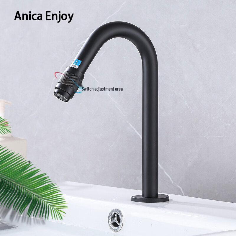 Anica Enjoy Black Curved Spout Single Cold Basin Faucet