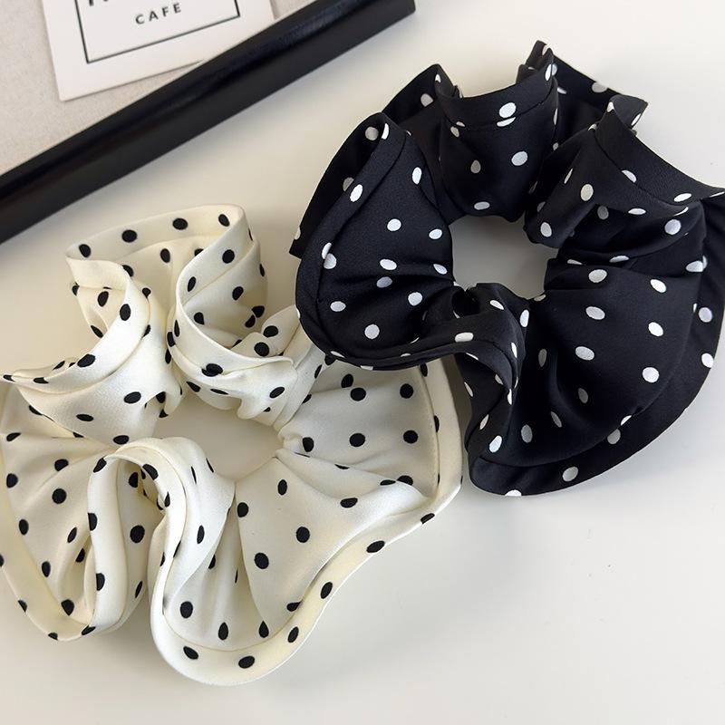 Retro Französischer Satin mit Polka Dots Rüschen Haargummis Hochelastische Stirnbänder für Frauen Elegantes Haarband Damenmode Haargummis