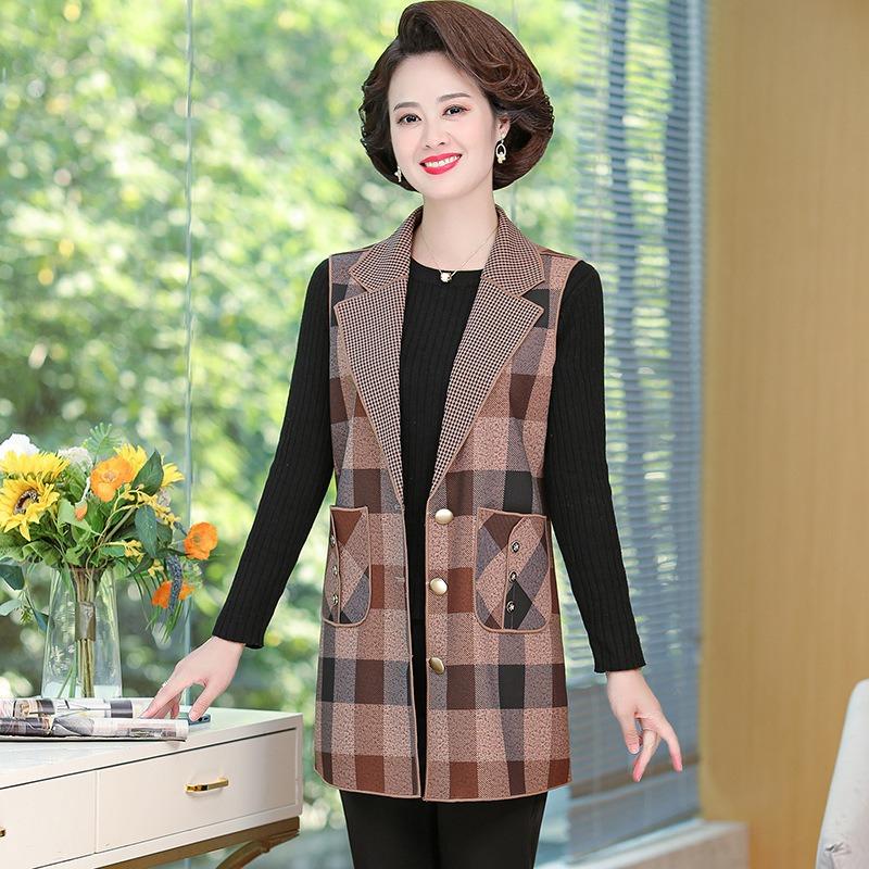 

Тонкий клетчатый жилет, женский жилет, жилет-жакет средней длины 5XL (145-77.5 kg recommended)