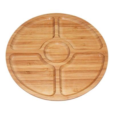Bamboo Appetizer Party Platter Divided Serving Tray With 5 Compartments Dessert Fruit Veggie Food Serve Plate Tray For Party