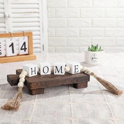 Guirlanda de Contas de Blocos de Letras de Madeira com Borlas Home Blessed Decoração de Guirlanda de Contas Decorativas de Fazenda para Sala de Estar, Mesa de Centro, Decoração de Bandeja de Vários Níveis