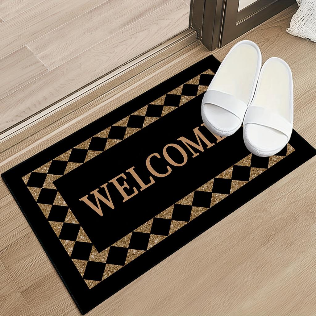Black Door Mat Welcome Entry Non-Slip Floor Mat Indoor Living Room Bedroom Home Decoration Carpet Large