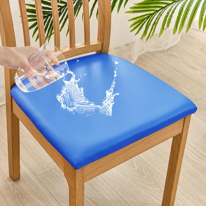 Waterproof PU Leather Seat Covers for Dining Chairs Stretch Dining Room Chair Seat Covers Kitchen Chair Seat Covers Protectors