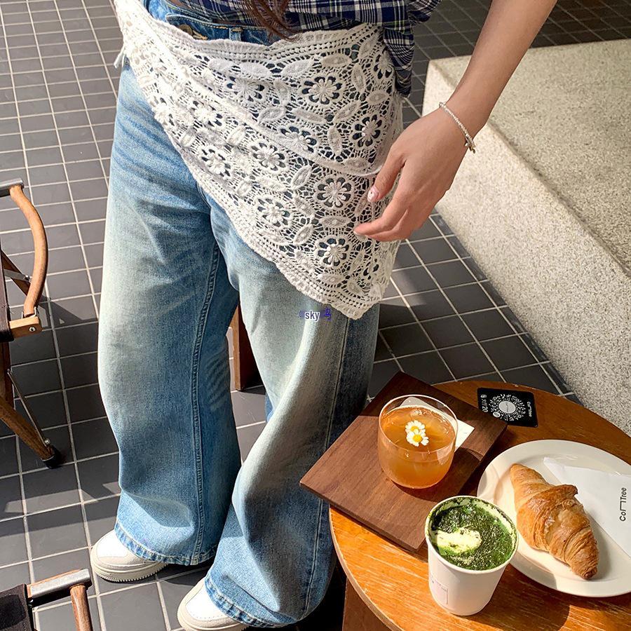 Xinbangbang Vintage Lace Crochet Triangle Scarf and Layered Skirt Curtain.