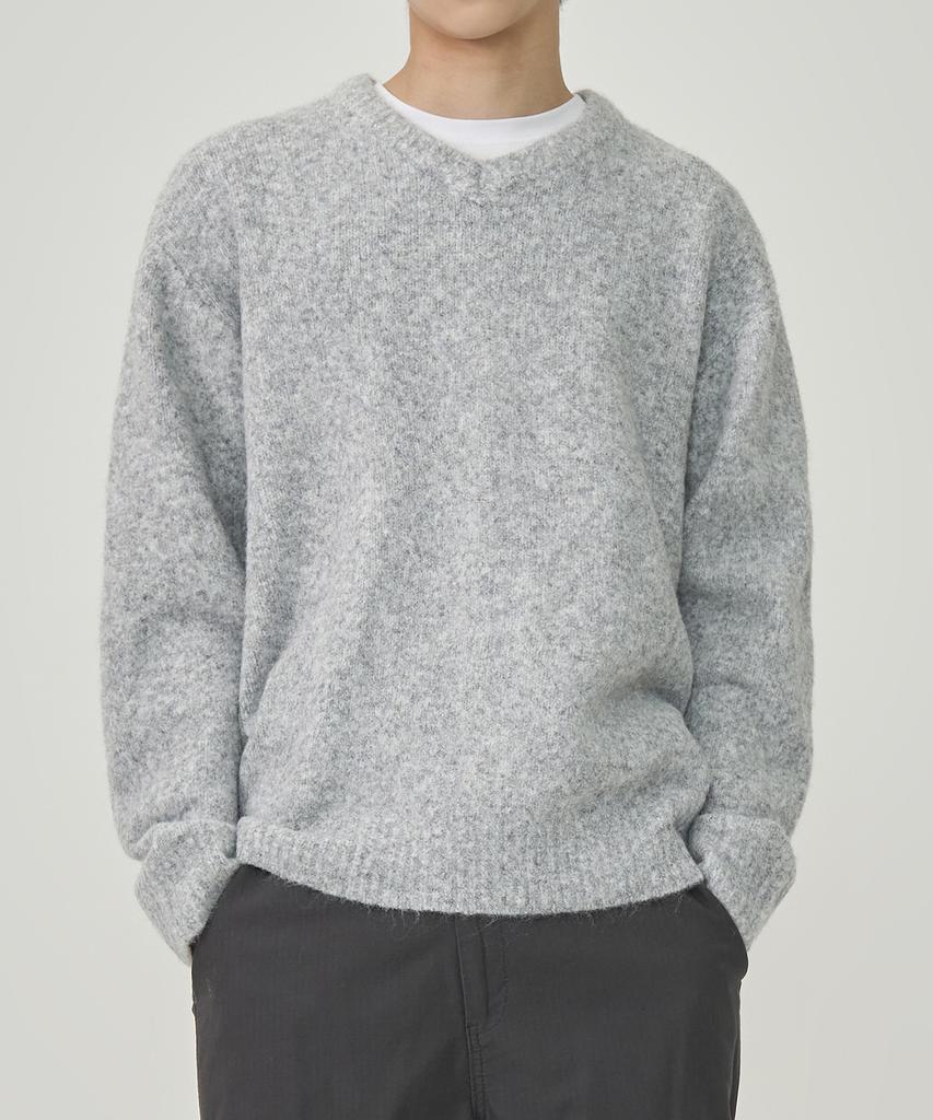 TOFFEE Fuzzy V-Neck Knit (Melange Grey)