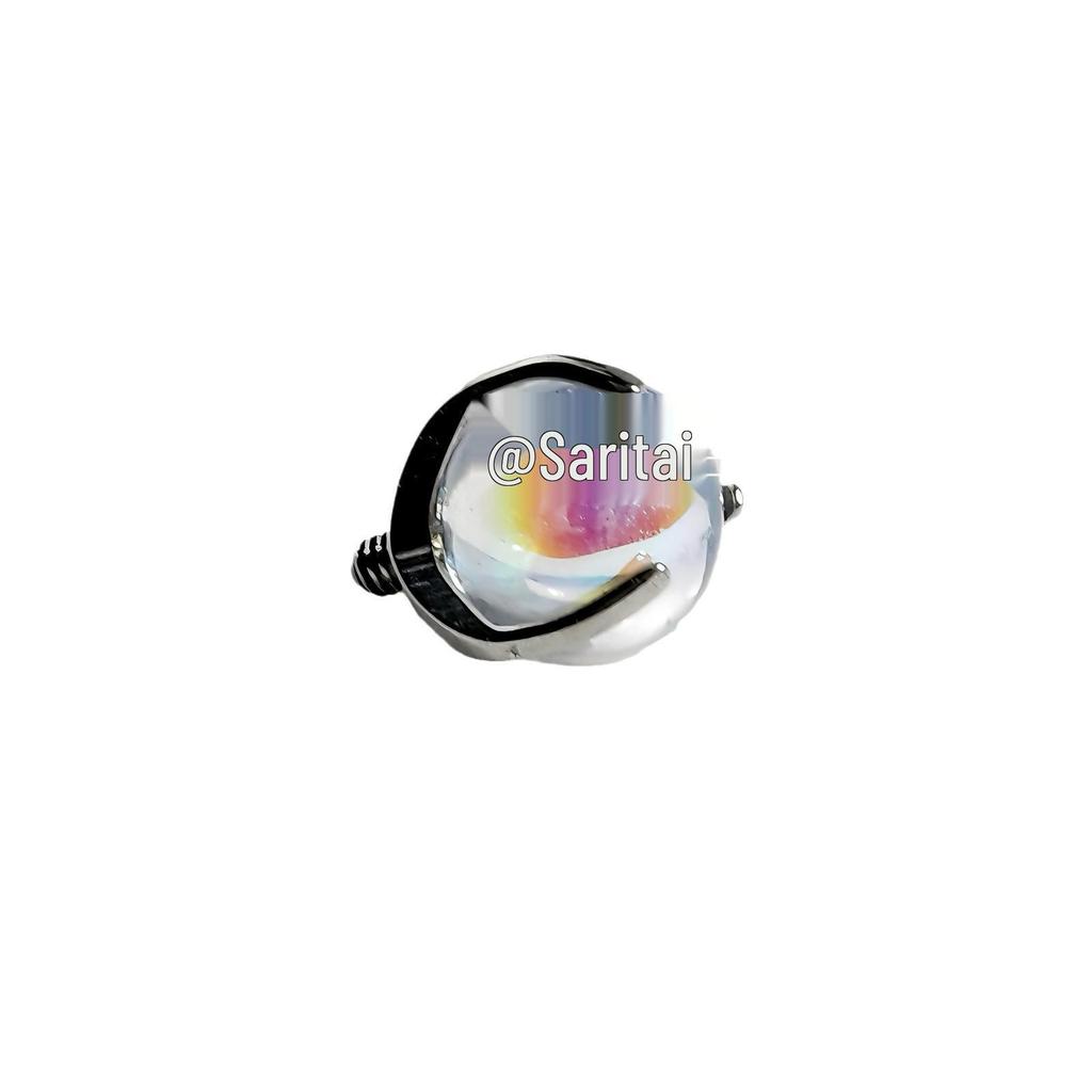 F136 Titanium Alloy 14g Iridescent Glass Spike Tongue Stud with Internal Thread