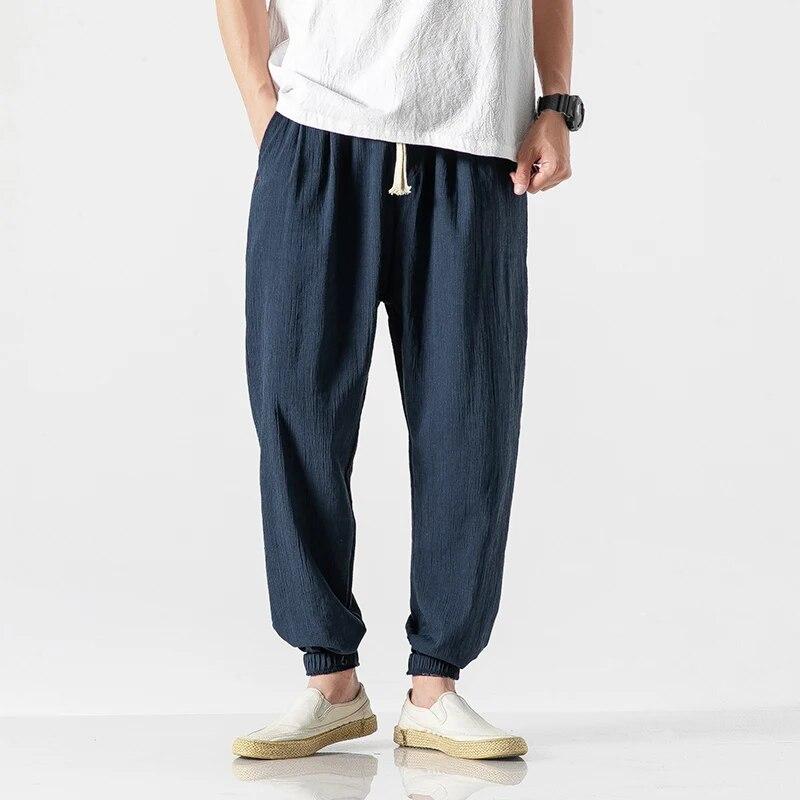 Cotton Linen Casual Harem Pants Men Joggers Man Summer Trousers Male Chinese Style Baggy Pants Harajuku Clothe