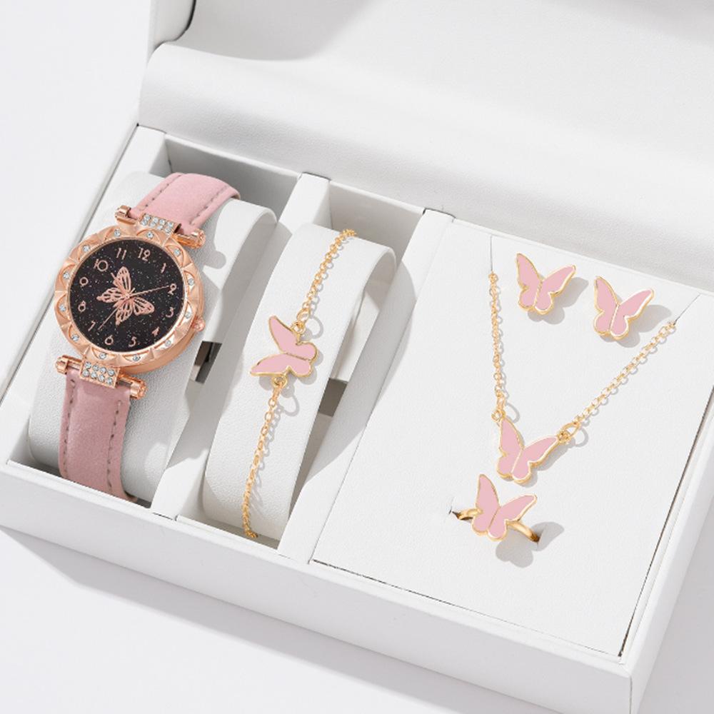 New Popular Women'S Bracelet Watch Fashionable And Simple Butterfly Five-Piece Watch Set Watch