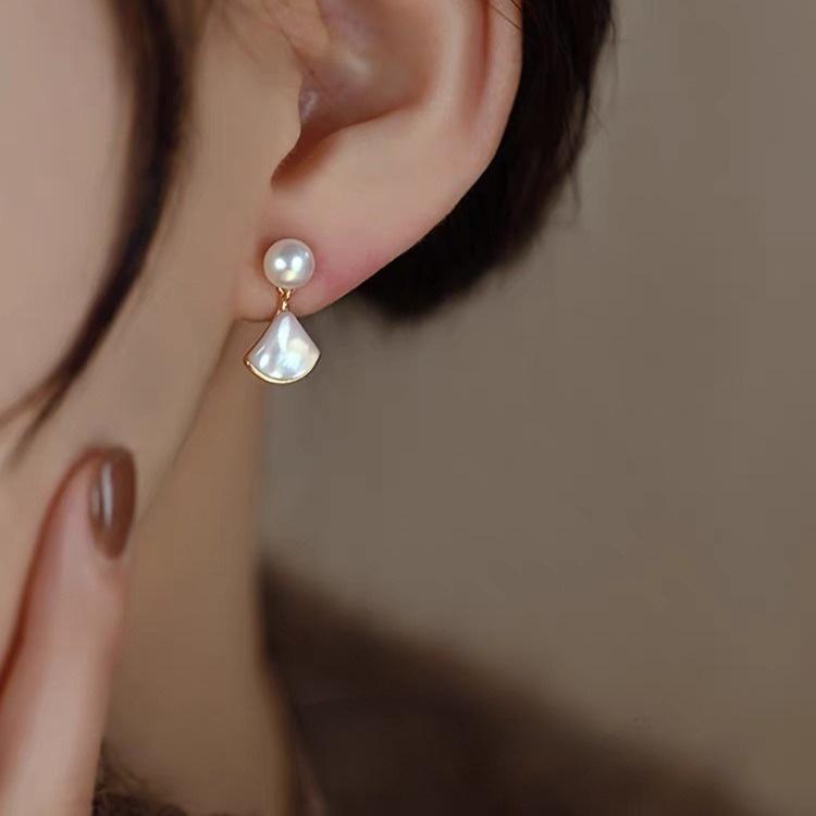 Elegant French Geometric Earrings with Freshwater Pearls - 2024 Light Luxury Style for Women