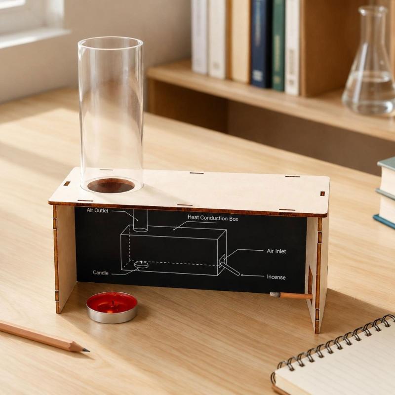 Wind Formation Demonstration Apparatus With Wooden Slotted Box and Clear Outlet Tube, Hands-On Airflow Science Activity for Classroom Learning