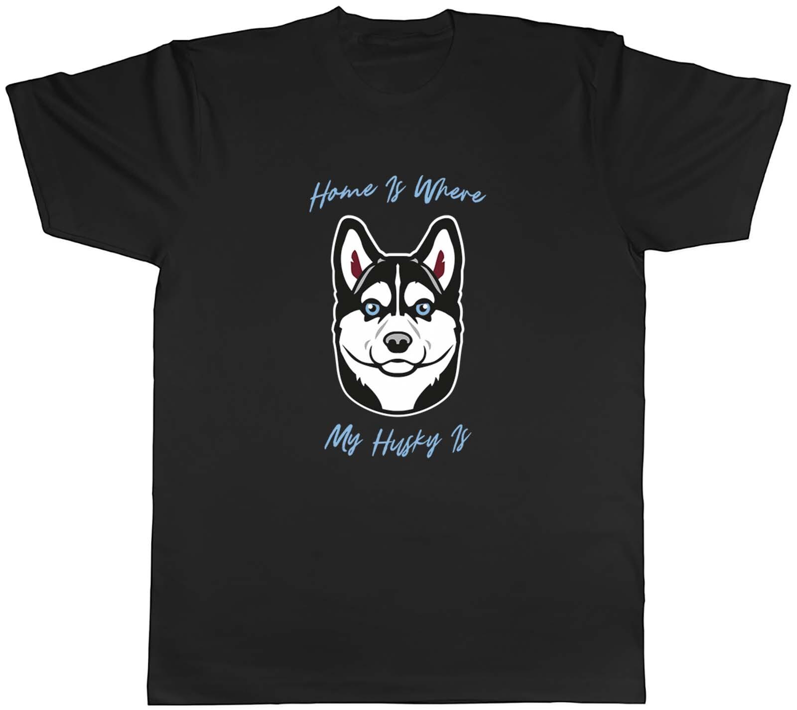 Pet Dog Lover Mens T-Shirt Home is where my Husky is Tee Gift M