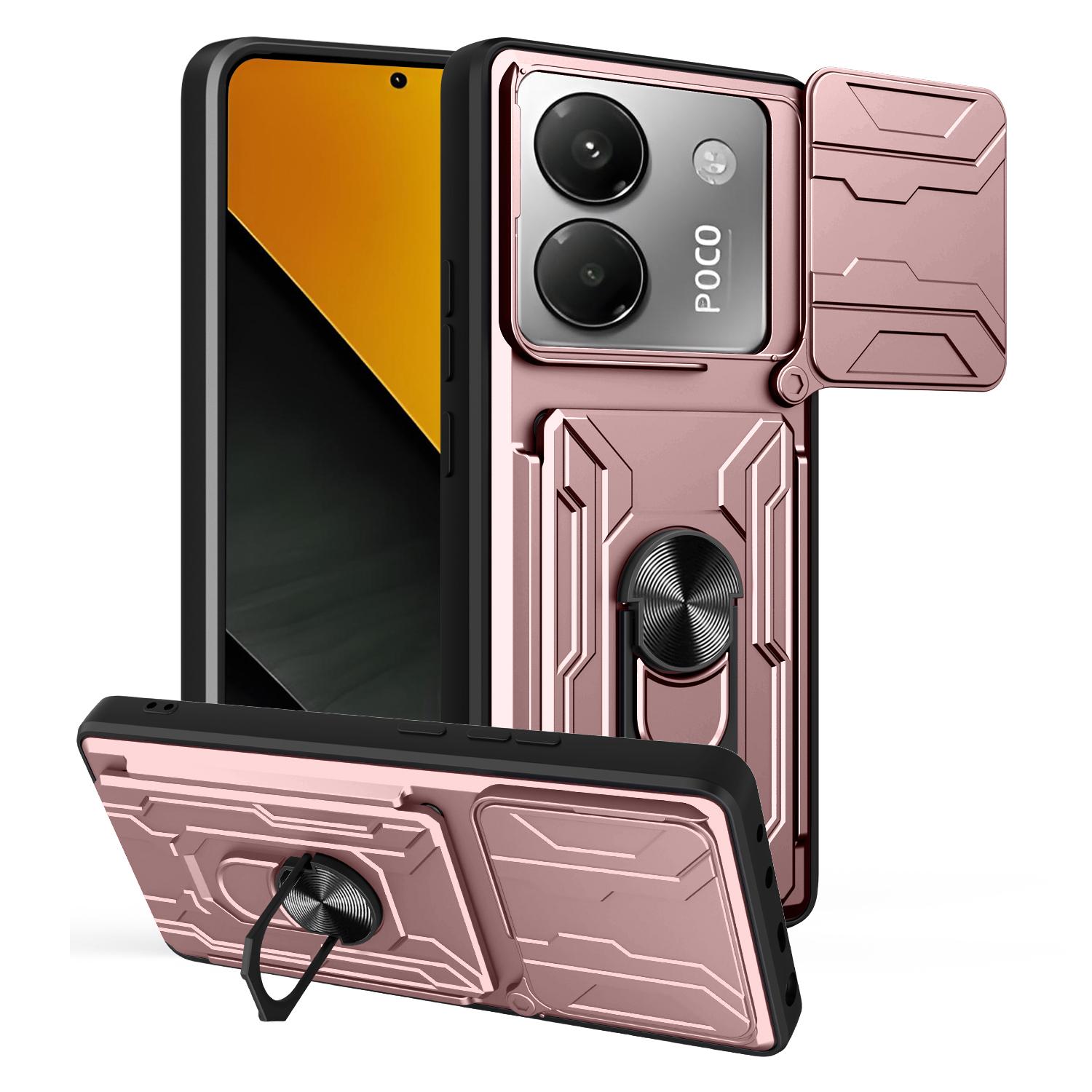 

Чехол для Xiaomi Poco M7 Pro 5G PC+TPU Подставка Задняя крышка телефона со шторкой для камеры Rose Gold