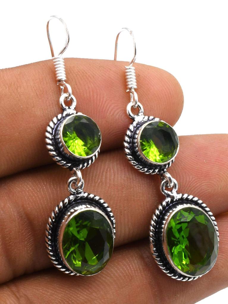 Peridot Gemstone Ethnic Handmade Drop Dengle Earring Jewelry ER 157