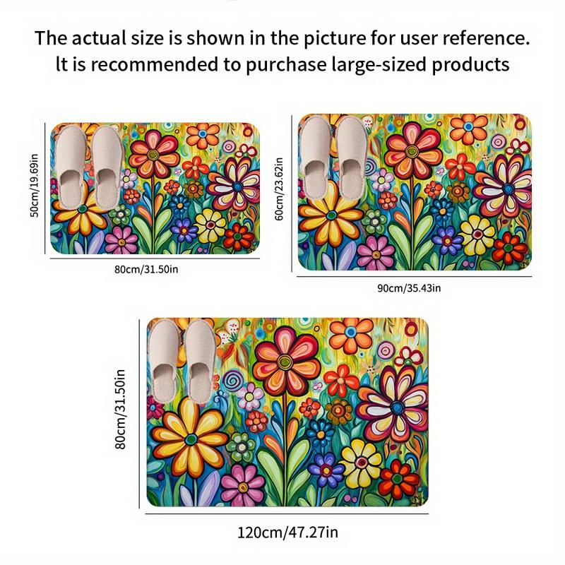 1pc Vintage Colorful Floral Pattern Soft Thick Flannel Sponge Mat - 0.47inch, Non-Slip, Machine Washable, Fade-Resistant Floor A