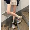 Sheepskin version~ fashionable mesh splicing thick-soled heightening sports and leisure shoes dad shoes women's new leather muffin shoes