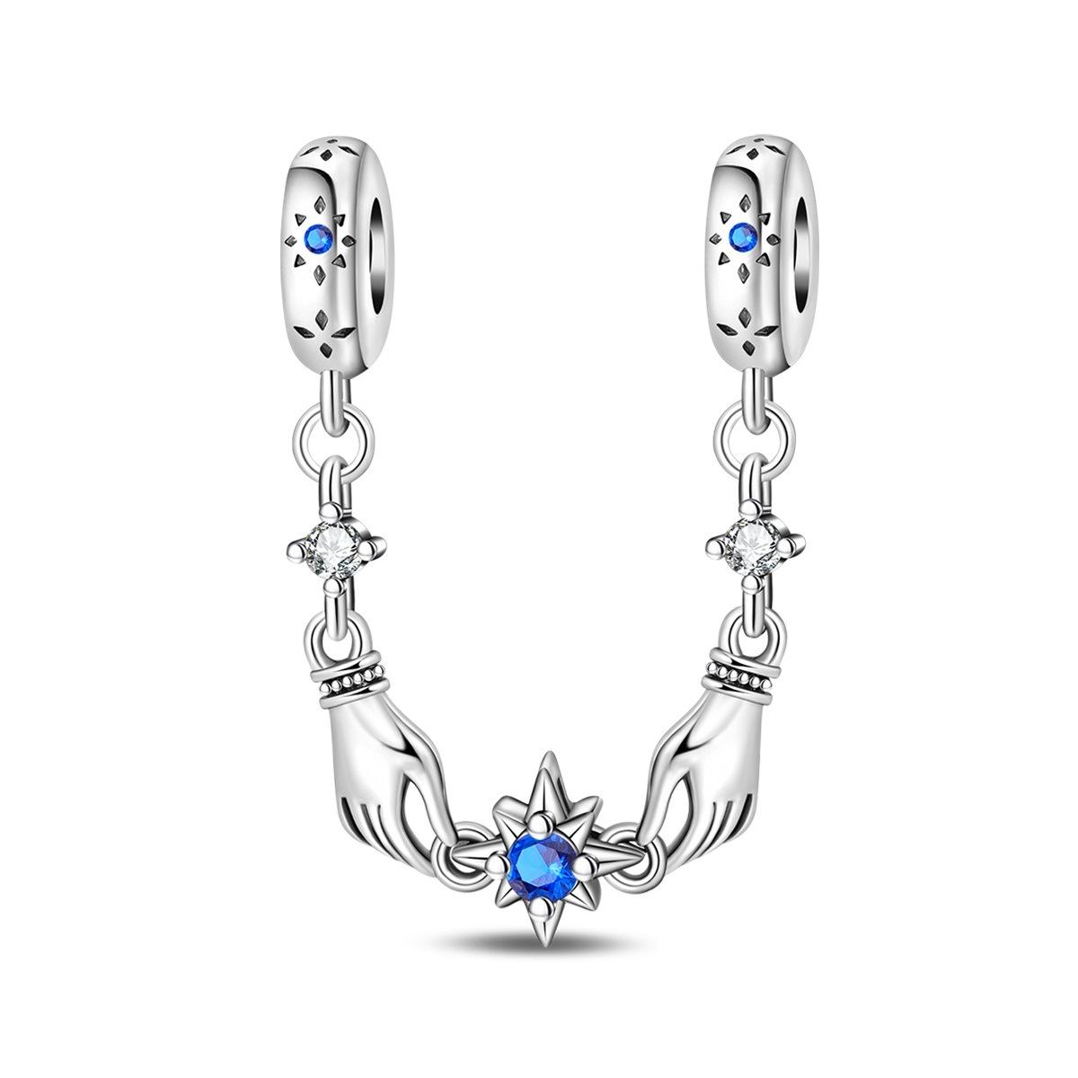 S925 Silver Couple Sun Moon Charm Beads DIY Bracelet Necklace Jewelry Accessories Safety Chain