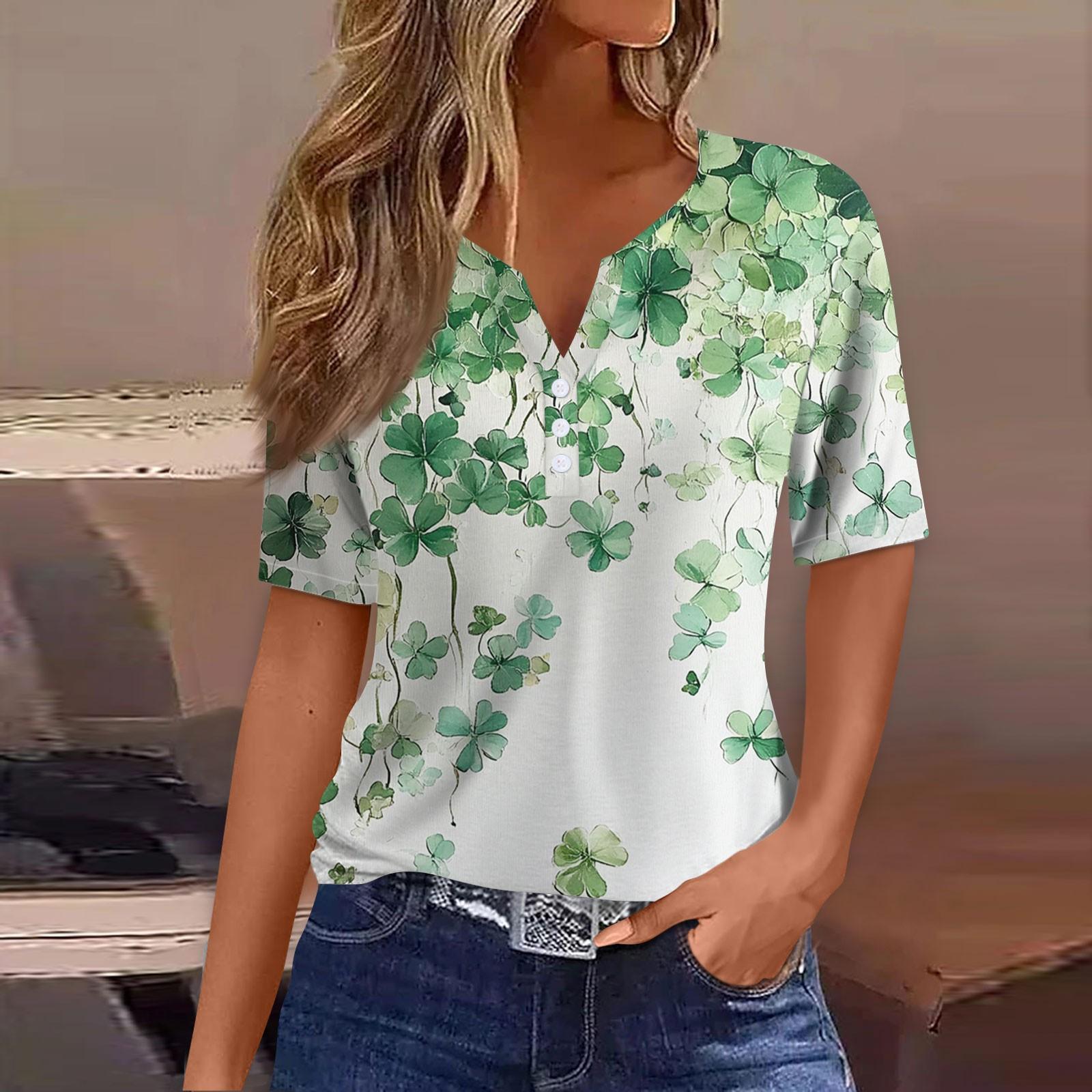 

Жен. Футболка Футболка С принтом Пуговицы С короткими рукавами Повседневные Выходные Мода Классический V-образный вырез Обычный Верх XXL