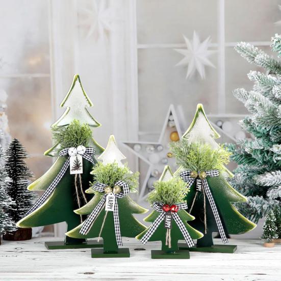 Wooden Christmas Tree Decor 5-10 Inch Farmhouse Table Centerpiece with Bell Ornaments Rustic Holiday Display for Mantel And Dining Table