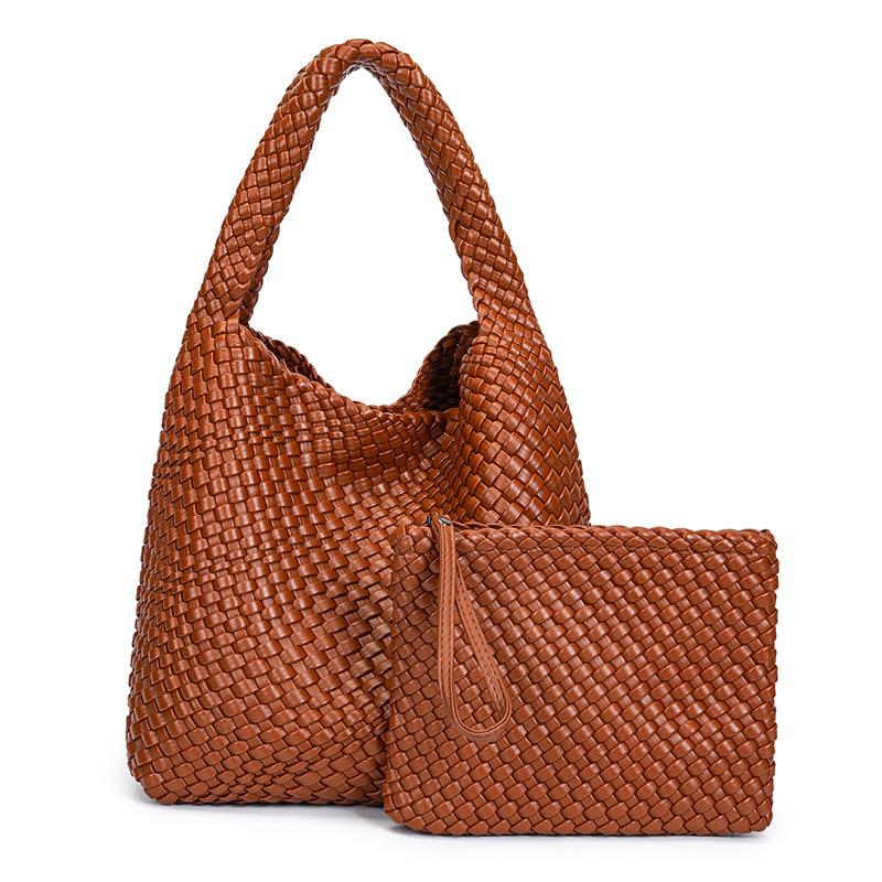 Neopreen Geweven Tas Grote Capaciteit Draagbare Handtas Voor Vrouwen Designer Koeienhuid Weefstijl Strandtas Casual Gebreide Tote Tassen bruin