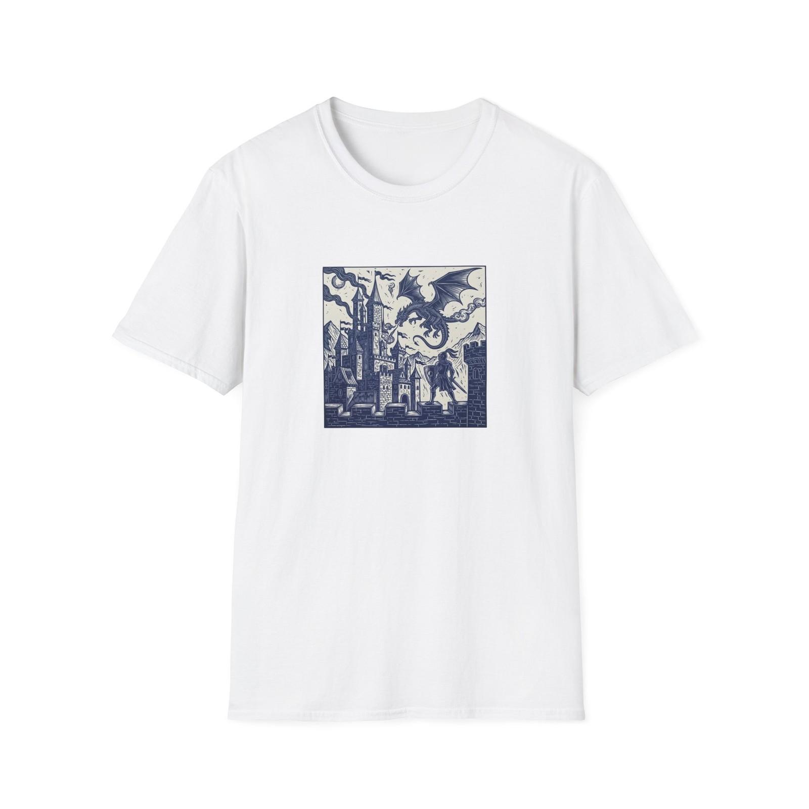 Dragon Over Castle with Knight T-Shirt | Fantasy Scene S разноцветный